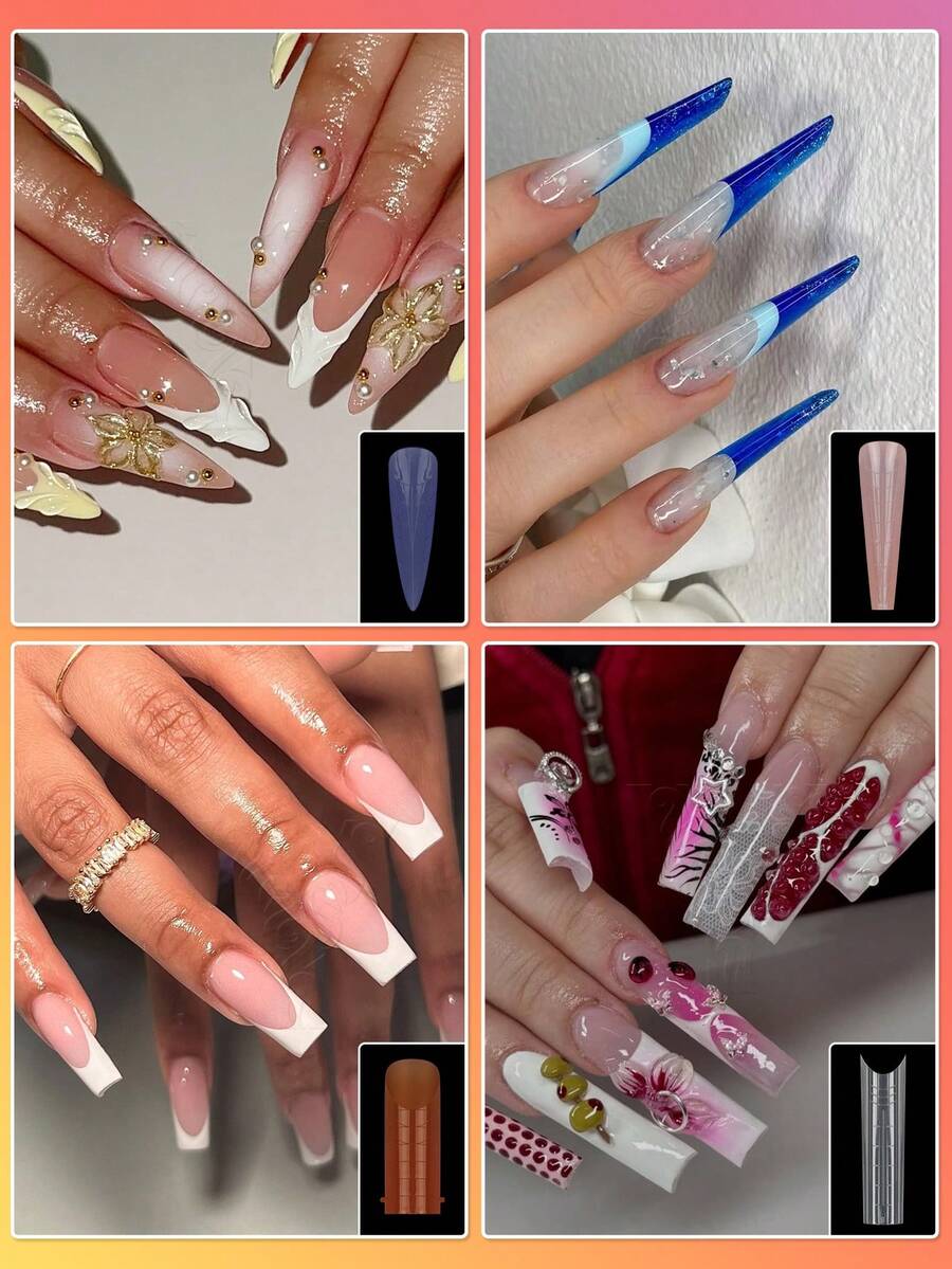 YOKEFELLOW 60/75/302PCS Color Dual Nail Forms For Poly Nail Extension Gel, 12/15 Sizes Coffin Almond Aquare Oval Russian Almond Shape For DIY Nail Extension Nail Supplies For Nail Art Design Salon At Home - Multicolor - View 1