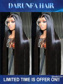 直发蕾丝前假发，200% 密度，13x4 全前透明高清蕾丝假发，无需胶水，28 英寸长黑色直发蕾丝假发，女士专用，预先修剪发际线，带婴儿绒毛 - 自然色&黑色系 - 查看 1