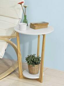 SoBuy FBT52-WN Side Table With 2 Shelves Coffee Table Balcony Table White-Natural, W X H X D Approx: 45x60x45cm - White - View 1