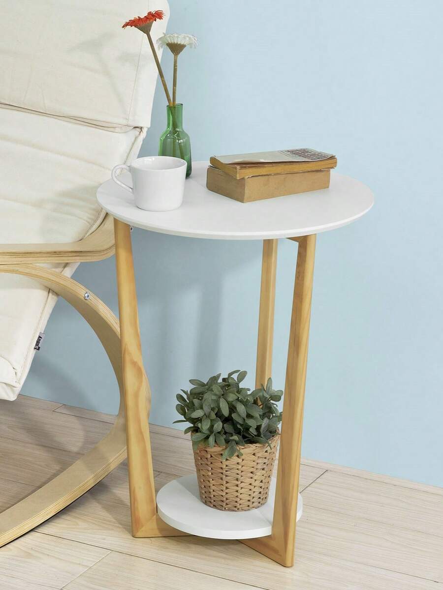 SoBuy FBT52-WN Side Table With 2 Shelves Coffee Table Balcony Table White-Natural, W X H X D Approx: 45x60x45cm - White - View 1