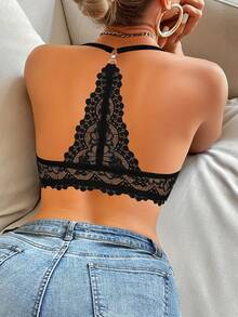 Hersunei 蜜桃女孩女士前扣蕾丝钢圈聚拢文胸 - U型后背设计，塑造背部曲线，提拉胸部，性感舒适，时尚百搭，适合日常及特殊场合 - 黑色 - 查看 6