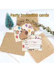 Tarjeta de invitación a fiesta con tema de capibara adorable, invitación de cumpleaños de capibara, invitación a fiesta con tema animal, adecuada para fiesta de cumpleaños, tarjeta de agradecimiento, tarjeta de regalo especial - Multicolor - Ver 6