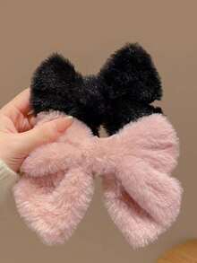 2个超大号毛绒蝴蝶结发夹，优雅女士发饰