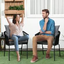 Outsunny Garden Chairs, Set Of 2 With Cushions, Maximum Load 120 Kg, Bohemian Style Curved Seat, Metal Frame 57 X 60 X 71 Cm, Black - Black - View 2