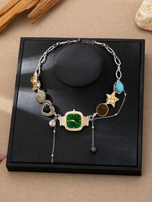1 chiếc vòng cổ đa năng phong cách Y2K với mặt dây chuyền giả đồng hồ/trái tim/ngôi sao/bướm, vòng cổ dây chuyền thời trang dành cho nữ, món quà lý tưởng cho ngày Valentine (Thiết kế giả đồng hồ, ý nghĩa: Lưu giữ khoảnh khắc tuyệt vời nhất, để lại kỷ niệm ngọt ngào nhất) - Quảng trường xanh - Xem 2