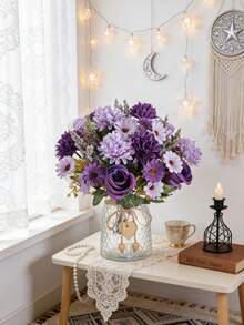 1/3 支 13.8 英寸人造丝菊花、玫瑰、雏菊，逼真花朵，情人节礼物，DIY 婚礼花束，派对，家居客厅、厨房、花园、酒店、办公室装饰，感恩节装饰，DIY 花环，礼品，桌面摆件，生日装饰，室内外装饰，散装仿真塑料花，花瓶装饰，农舍家居装饰，波西米亚风婚礼 - 紫色 - 查看 8