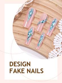 Bộ 24 móng tay giả hình chữ nhật, màu hồng Y2K, 3D, trang trí đá quý kim cương xanh DIY, thích hợp cho tiệm nail và dụng cụ làm móng, phù hợp cho các bạn gái và phụ nữ sử dụng hàng ngày, dự tiệc và làm quà tặng. - Nhiều màu - Xem 3
