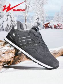 STARNOVO 男士保暖毛绒衬里冬季运动鞋、保暖低帮运动鞋、防滑雪地靴情人节创意 - 深灰色 - 查看 5