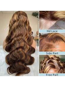 Uveous 34 Inch Ombre Honey Blonde Lace Front Wig Human Hair 13x4 Highlight Body Wave Lace Front Wig Human Hair Pre Plucked With Baby Hair 4/27 HD Lace Wig Human Hair 200% Density Colored Wigs - S4/27 - Xem 8