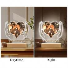 1pc Customized Photo LED Light Acrylic Heart-Shaped Plaque With Wooden Base Night Light, Unisex, Suitable For Couples Anniversary, Birthday, Wedding And Other Occasions, Photo Can Be Customized - Multicolor - View 5
