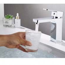 Grifo de baño de un solo orificio y una sola manija cuadrado, para agua fría y caliente - Plateado - Ver 1