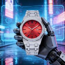1 件男士石英表，12 面磨砂表壳，不锈钢表带，独特的嘻哈小众设计，防水夜光时尚商务日历腕表 - 均碼 - 查看 11