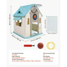 Outdoor Playhouse, 5-In-1 Cottage Play House With Pretend Play, Basketball, Darts, Soccer, Ring Toss, Window & Convenient Door, Toddler Slide Set For Aged 2+, Smooth Edges, Polypropylene Plastic - 1-2m³ Closed Type - View 3