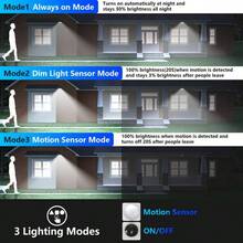 166 LED Solar Wall Light, White Light Floodlight With Motion Sensor, 3 Lighting Modes, IP65 Waterproof. Suitable For Outdoor Wall Lighting, Garden, Garage Door, Porch, Fence, Garden Decor - White Light - View 7