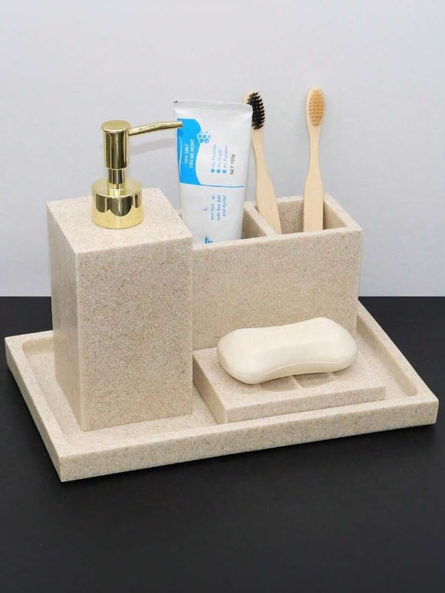 Bộ phụ kiện phòng tắm bằng nhựa này bao gồm bình đựng xà phòng, giá đựng bàn chải đánh răng, khay đựng xà phòng, cốc, khay và giá đựng lược, thích hợp để trang trí và cất giữ đồ dùng trong phòng tắm. Các phụ kiện phòng tắm có thể được tùy chỉnh. Ngoài ra còn có các giải pháp lưu trữ đồ dùng phòng tắm, phù hợp cho trang trí mùa thu và chuẩn bị cho năm học mới. - Xám - Xem 1