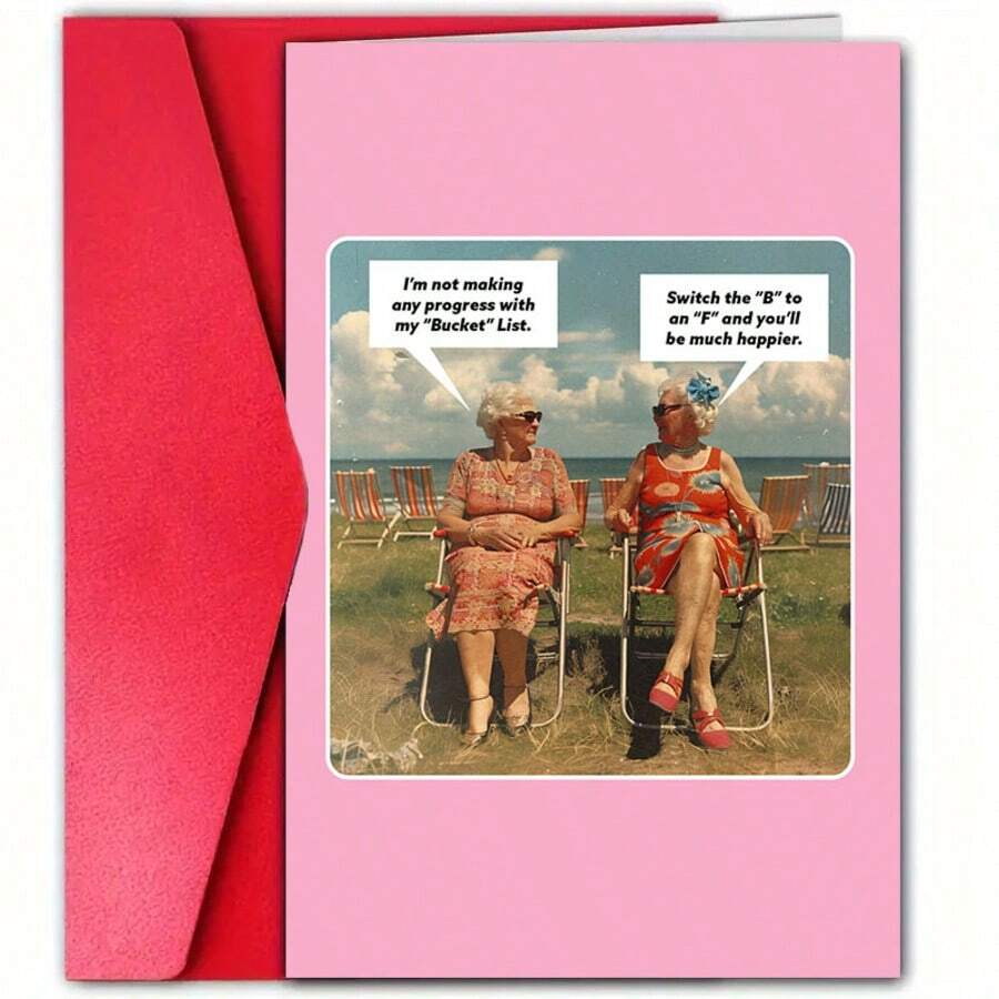 1 Piece, Rude And Funny Birthday Cards, Very Suitable For Best Friends, Husbands And Wives, Lovers And Spouses, Dirty Jokes, Business Supplies, Unusual Items, Interesting Birthday Cards, Vintage Old Photo Birthday Cards - 紅色 - 查看 1