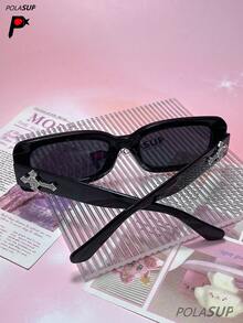 Diamond Heart Cross 1 pieza Gafas de moda cuadradas retro para mujer, de alta gama para rostro ancho y estilizador, con montura cuadrada pequeña de estilo europeo y americano con , decoradas con cristales de corazón y cruz, incluye (estuche de gafas + correa de gafas + paño de gafas) - Multicolor - Ver 12