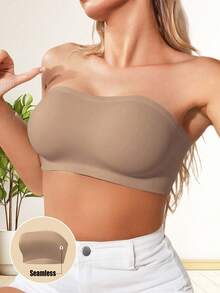 Women's Sexy Strapless Bandeau Bra, Unpadded, Seamless, Wireless Bra, Comfortable Bandeau Bra, Lingerie, Backless Bra, Breathable Fabric, Soft And Comfortable, Suitable For Dresses And Daily Wear - Coffee Brown - View 4