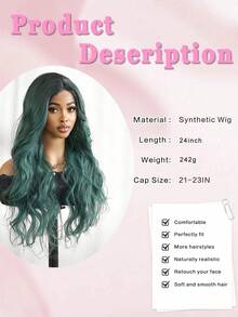 Synthetic Fibre Heat Resistant U-Part Lace Wig 4*2 Wavy Curly Hair 24 Inches Green Long Everyday Use High Quality Women's Hair Pieces Natural Looking High Quality Synthetic Soft Wigs Music Festival St. Patrick's Day Wig Festive Green Wig