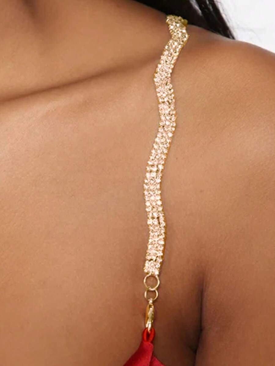 1pc Sexy European & American Style Wavy Rhinestone Shoulder Chain, Fashionable Multi-Layer Versatile Crystal Body Chain Jewelry - Multicolor - View 1