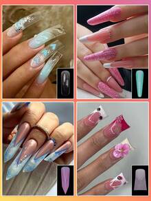 YOKEFELLOW 60/75/302片装彩色双头美甲模具，适用于延长胶，12/15种尺寸，棺材形、杏仁形、水蓝色、椭圆形、俄罗斯杏仁形，适用于DIY美甲延长，美甲用品，适合在家美甲沙龙进行美甲设计。 - 彩色 - 查看 5