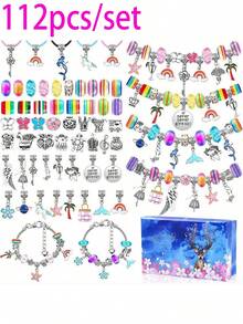 4 Sets Of 112pcs/94pcs/87pcs/67pcs DIY Bracelet Beads Kits, Includes Unicorn & Mermaid Crafts, Contains Multiple Decorations, Bracelets & Necklace Strings, Suitable For Birthday, Ramadan, New Year & Valentine's Day Gifts