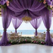 1件深紫色薄纱婚礼拱门 - 浪漫大型薄纱装饰，适用于仪式、招待会和派对装饰，是婚礼季派对装饰的完美之选 - 深紫色 - 查看 2
