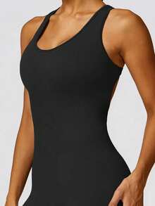 Bộ jumpsuit thể thao năng động, hở lưng, cổ tròn, không tay, ôm sát cơ thể, bộ sưu tập Xuân/Hè mới. - màu đen - Xem 4