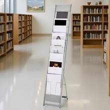 Brochure Display Rack, 10 Pockets Magazine Literature Display Stand, Portable Floor Standing Magazine Rack, Metal Newspaper Catalog Holders For Shop, Exhibitions, Office, Trade Show, Silver - Loại đế 10 khe cắm - Xem 1