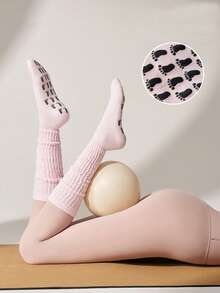 1 pereche jambiere din silicon antiderapante, șosete yoga înalte tricotate în culoare solidă, șosete Pilates lungi antiderapante pentru fitness, șosete sport elastice tricotate, jambiere fitness, șosete înalte pentru alergare și coardă de sărit - Multicolor - Vizualizare 6