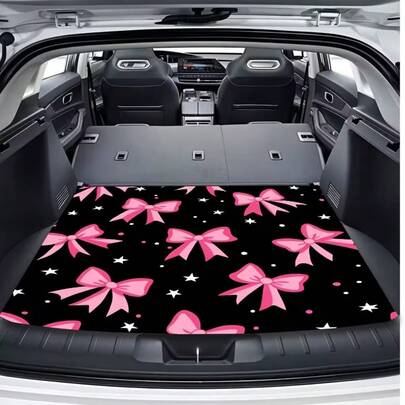 1pc Pink Bow Print Car Trunk Mat - Anti-Slip, Car Interior Anti-Slip Floor Mat, Suitable For Female Car Owners Trunk Mat, Suitable For Storage And Decoration, Trunk Storage Solution | Decorative Trunk Mat | Trunk Mat, Vehicle Organization, High-Quality Lining, Anti-Slip Material, Fashionable Driving