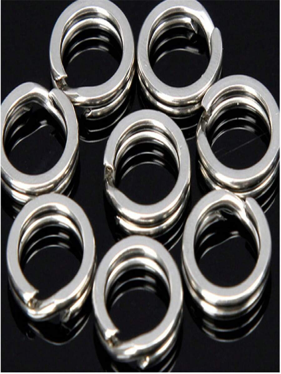 50个扁平O型鱼饵双环连接器不锈钢鱼饵双环连接环钓具配件 - 銀色 - 查看 1