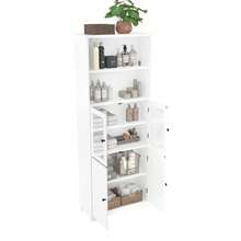 57.4 X 28.5 X 160cm Badezimmer-Hochschrank Mit Stauraum, Volllackierung, Glasschranktür, Holzschranktür, Zwei Offene Ablagefächer, Verstellbare Trennwände, Einfache Textur, White - White - View 5