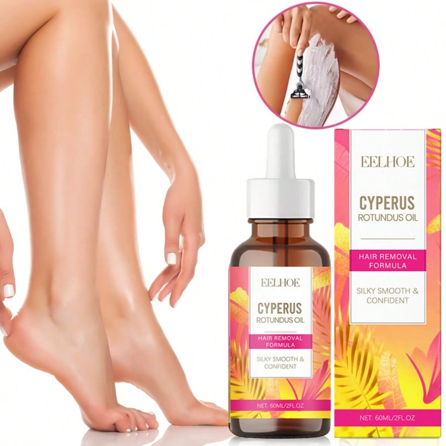 60ml Hair Removal Care Oil, Sweet Almond And Tea Tree Oil - Hypoallergenic Deep Cleansing Formula, Suitable For All Light Coffee Color Types, Gentle And Non-Irritating Body Use, Compact And Portable, Suitable For Hands, Feet, Armpits, Hair Removal Oil, Fashionable Bottle Design