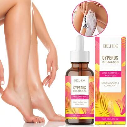 60ml Hair Removal Care Oil, Sweet Almond And Tea Tree Oil - Hypoallergenic Deep Cleansing Formula, Suitable For All Light Coffee Color Types, Gentle And Non-Irritating Body Use, Compact And Portable, Suitable For Hands, Feet, Armpits, Hair Removal Oil, Fashionable Bottle Design