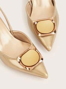 Women's 2025 New Fashion Metal Buckle Elegant Pointed Toe High Heel Pumps - Gold - View 4