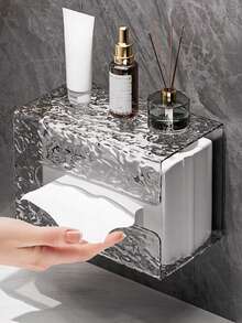 2个/1个浴室防水壁挂式纸巾盒，透明PET材质波浪纹纸巾架，适用于厨房、客厅、浴室 - 彩色 - 查看 4