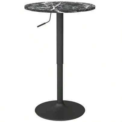 HOMCOM Bar Table, High Table, Round Dining Table For 2 People, Marble-Look Kitchen Table For Living Room, Dining Room, Small Spaces, Black, Ø60 X 68-93.5 Cm