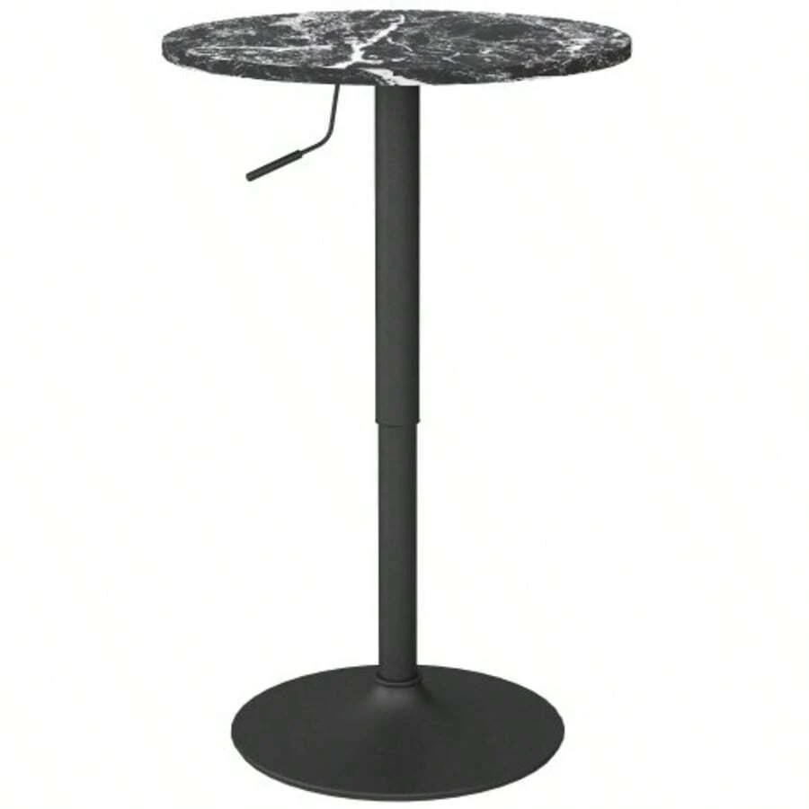 HOMCOM Bar Table, High Table, Round Dining Table For 2 People, Marble-Look Kitchen Table For Living Room, Dining Room, Small Spaces, Black, Ø60 X 68-93.5 Cm - Black - View 1