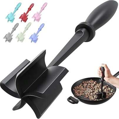 1pc Heavy Duty Heat Resistant Nylon Meat Chopper, Multi-Function Hamburger Patty Crusher (Suitable For Ground Beef), Hamburger Patty Grinder, Potato Masher, Kitchen Cooking Meat And Poultry Tenderizer
