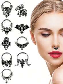 1PC Stainless Steel Septum Skull Hinged Clicker Dead Butterfly Hoop Nose Ring Tragus Cartilage Daith Piercing Helix Rook Earring Jewelry