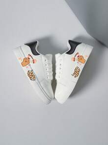 儿童休闲运动鞋，新款春秋时尚可爱卡通印花透气软底学生白色鞋 - 黑色 - 查看 5