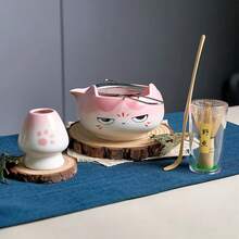 Cute Cat Ear Matcha Tool Set, Includes Matcha Whisk, Tea Scoop, Powder Sifter, Matcha Bowl, Whisk Stand, Traditional Tea Ceremony Essential Tools, Suitable For Beginners And Children