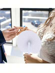 10/30/50pcs White Round Fans, Wedding Supplies Fans Hand-Held Folding Fans White Paper Folding Fans Round Fans Origami Fans - White - View 6