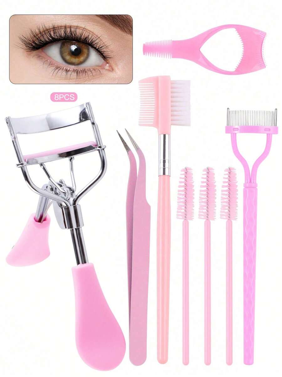 Trusă de 8 instrumente pentru gene roz: Ondulator de gene, Pensetă, Pieptene pentru sprâncene, Perie de gene cu un singur cap, Pieptene pentru gene cu dinți de oțel, Extensor de gene (Pentru extinderea și modelarea genelor). Instrumente accesorii pentru gene, Instrumente DIY pentru gene pentru începători, Set de instrumente pentru machiajul ochilor. Ondulator de gene, Trusă de instrumente pentru gene, Pensulă pentru ochi, Pensulă pentru sprâncene, Pensulă pentru sprâncene unghiulară, Perie pentru gene, Perie pentru sprâncene, Ondulator de gene.