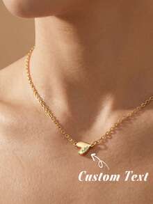 1pc Customized Engraved Heart Pendant Necklace, Special Date Necklace, Personalized Love Pendant, Engraved Love Necklace, Name And Date Jewelry Gift - Yellow Gold - View 2