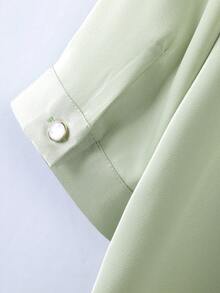V-Neck Tie Blouse For Women, Fashion High-End Versatile Solid Color Elegant Professional Commuter Design Shirt - Green - View 5
