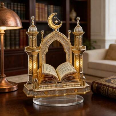 1pc Decorative Acrylic Mosque Desktop Ornament, 2D Flat Craft, Multipurpose Home Decor, No Power Or Battery Required, Ideal Ramadan Or Eid Al-Fitr Gift