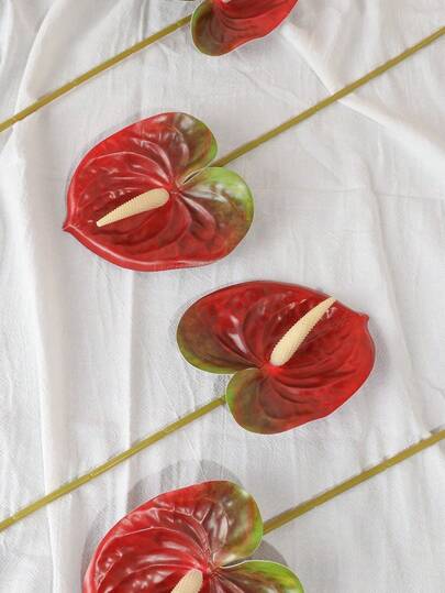 MEHELANY 4支/1株 23.6英寸 酒红色人造红掌百合花，春季仿真花卉，仿真花，适用于家居装饰、女士礼物、餐桌摆饰、新娘婚礼节日装饰、情人节、生日装饰、周年纪念日、毕业典礼、派对装饰