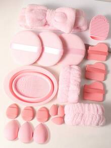 38PCS Makeup Tools Set Including:18PCS Makeup Brush Set+3PCS Makeup Sponges+3PCS Mini Makeup Sponges+3PCS Air Cushion Powder Puff+3PCS Mini Air Cushion Powder Puffs+1pc Hairband+2PCS Hand Bowl Strap+2PCS Makeup Brush Cleaning Tools+3PCS Circular Powder Puffs,Giveaways,Professional Makeup Brushes,Complete Makeup Set - Pink - View 2